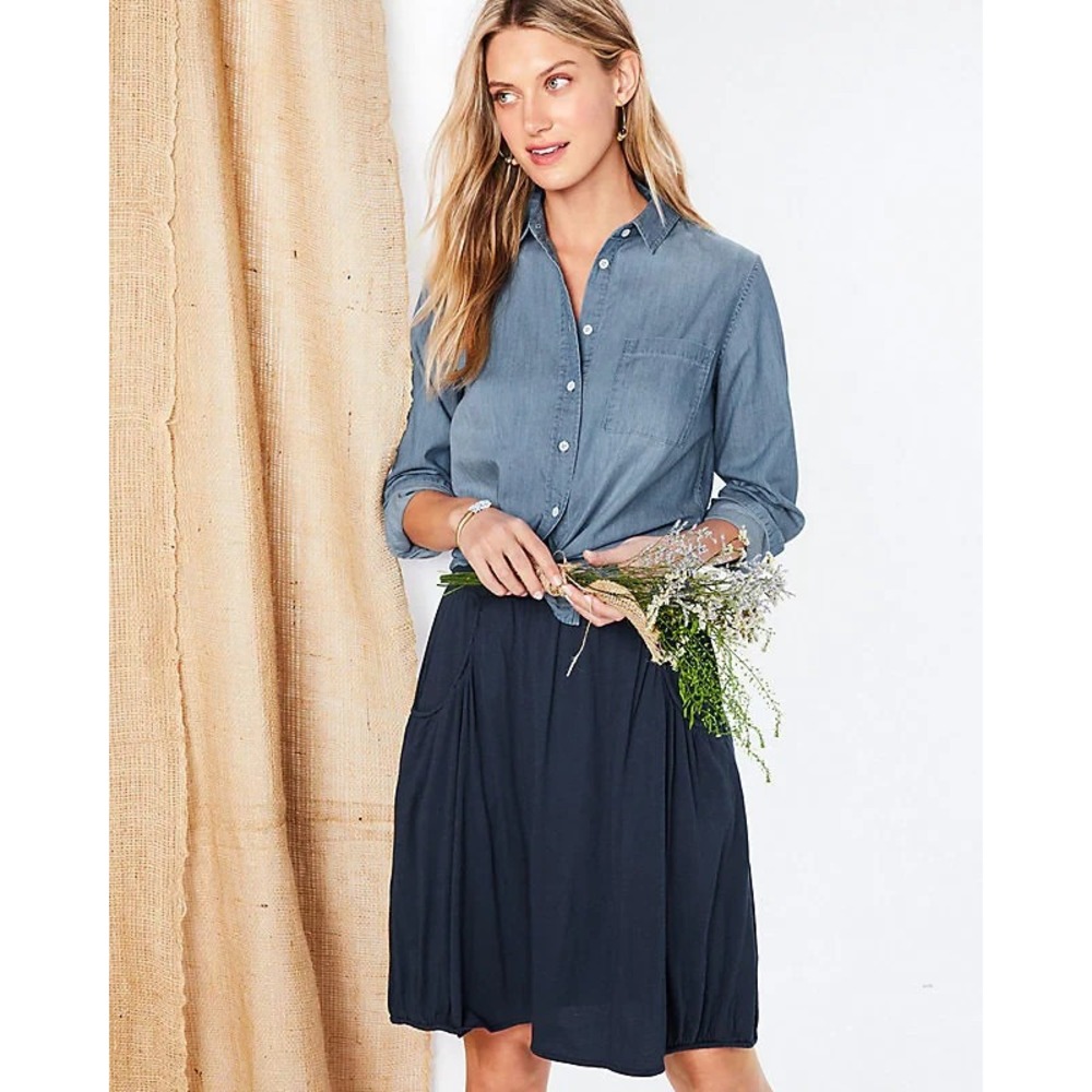 Garnet Hill Everyday Stretch Jersey Knit Skirt In Navy Blue Size XS